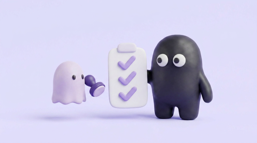 The Velo mascot holds up a rule book while a ghost eyes the cookie jar