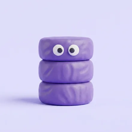 Clay database stack with googly eyes