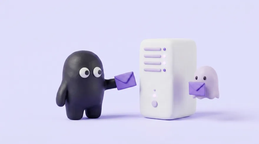 The Velo mascot hands an envelope to a friendly server tower